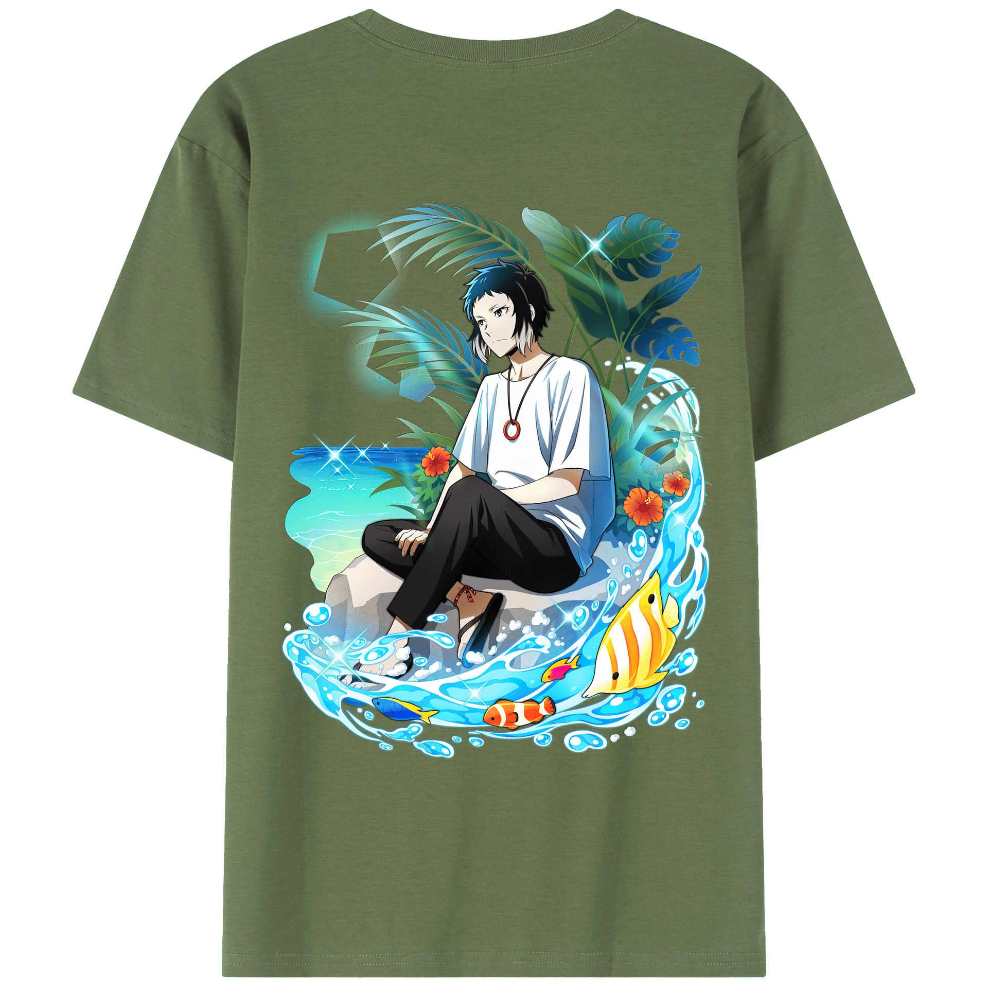（画像用） 文豪ストレイドッグス Bungo Stray Dogs 綿100％ メンズ半袖Tシャツ（バックプリント） 通気性